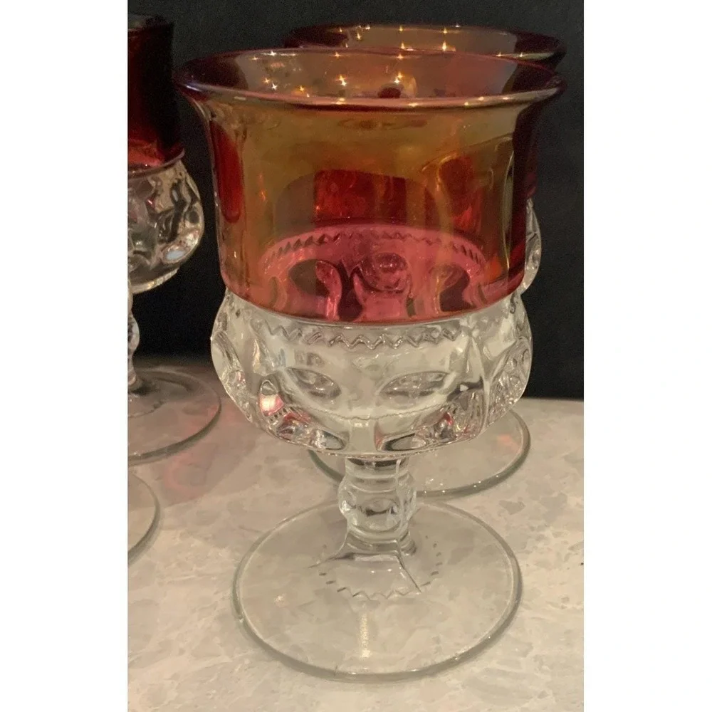 Tiffin Franciscan Kings Crown Thumb Print Ruby Flashed Water Goblets Set of 8